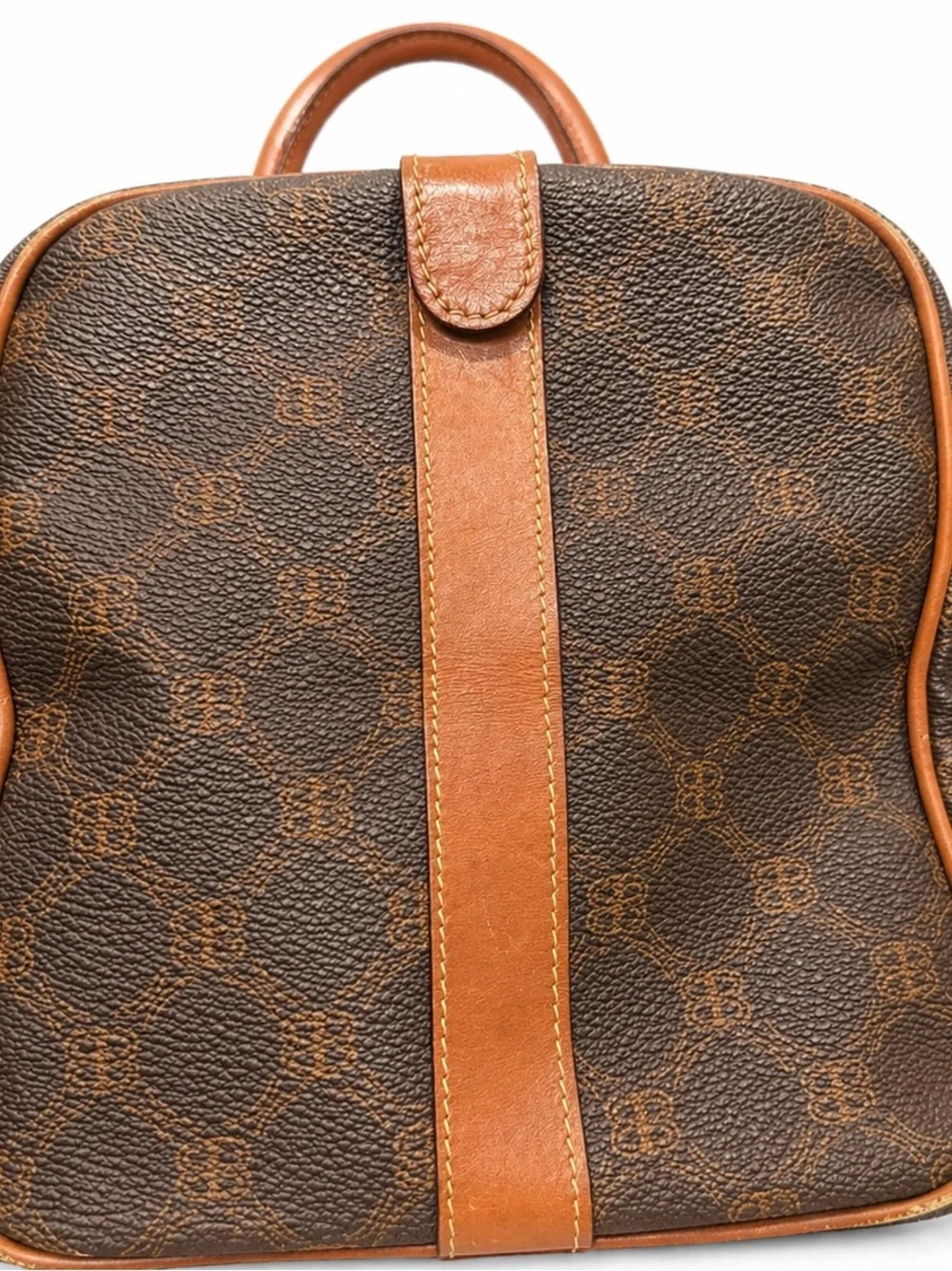 Bally Vintage Monogram‎ Boston Bag Brown Leather Trim Travel Satchel